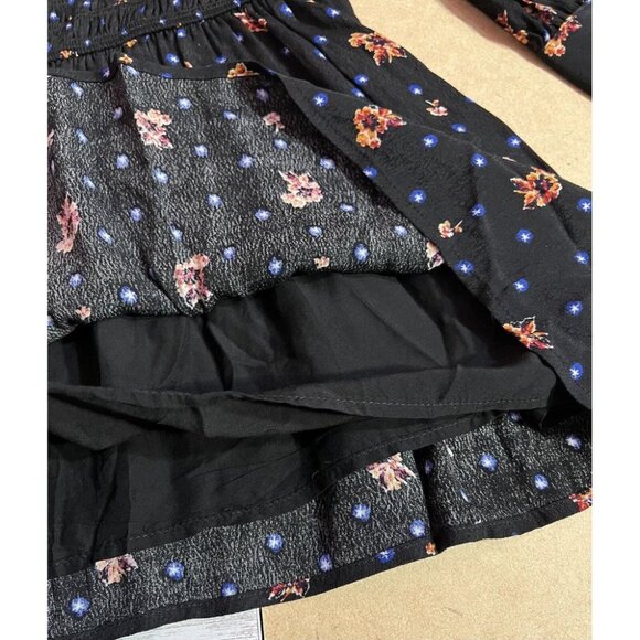 Free People Mini Dress Medium  Black Blue Long Sleeves - Picture 13 of 13